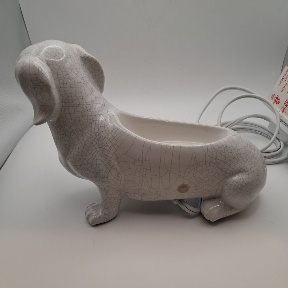 Scentsy Dachshund Mom Warmer White Crackle Wiener Dog Wax Element Warmer Retired - Picture 3 of 8